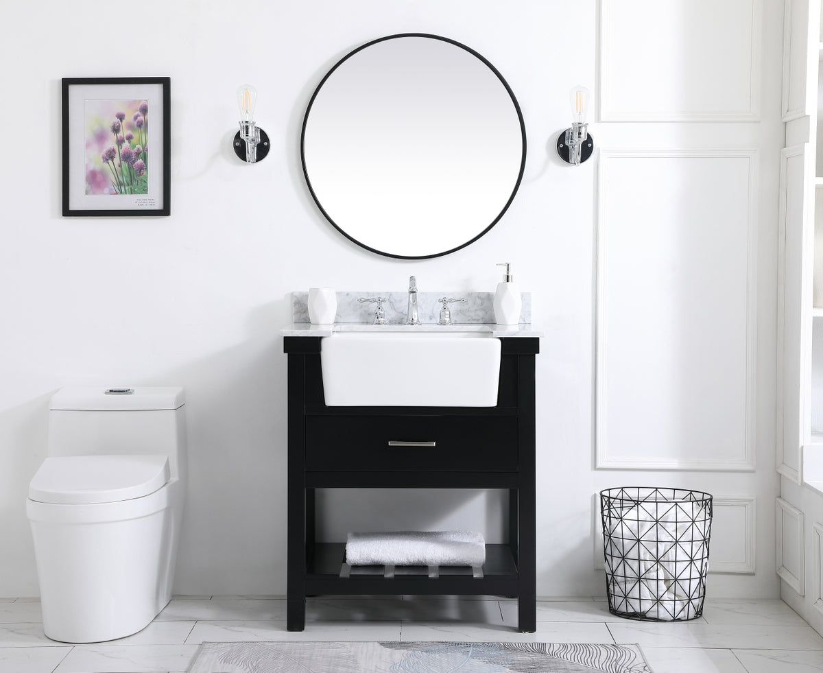 30 inch Single bathroom vanity in black with backsplash