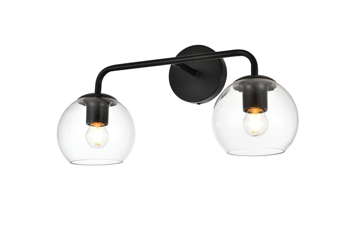 Genesis 2 light Black and Clear Bath Sconce