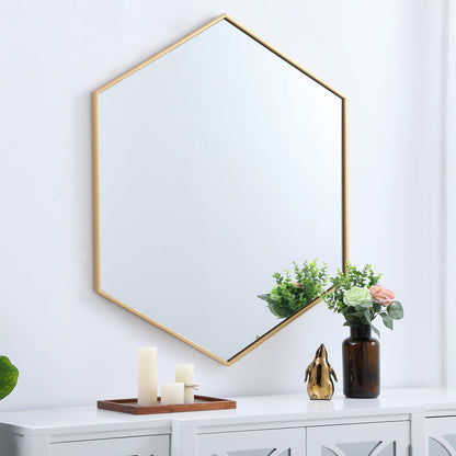 Metal frame hexagon mirror 38 inch in Brass