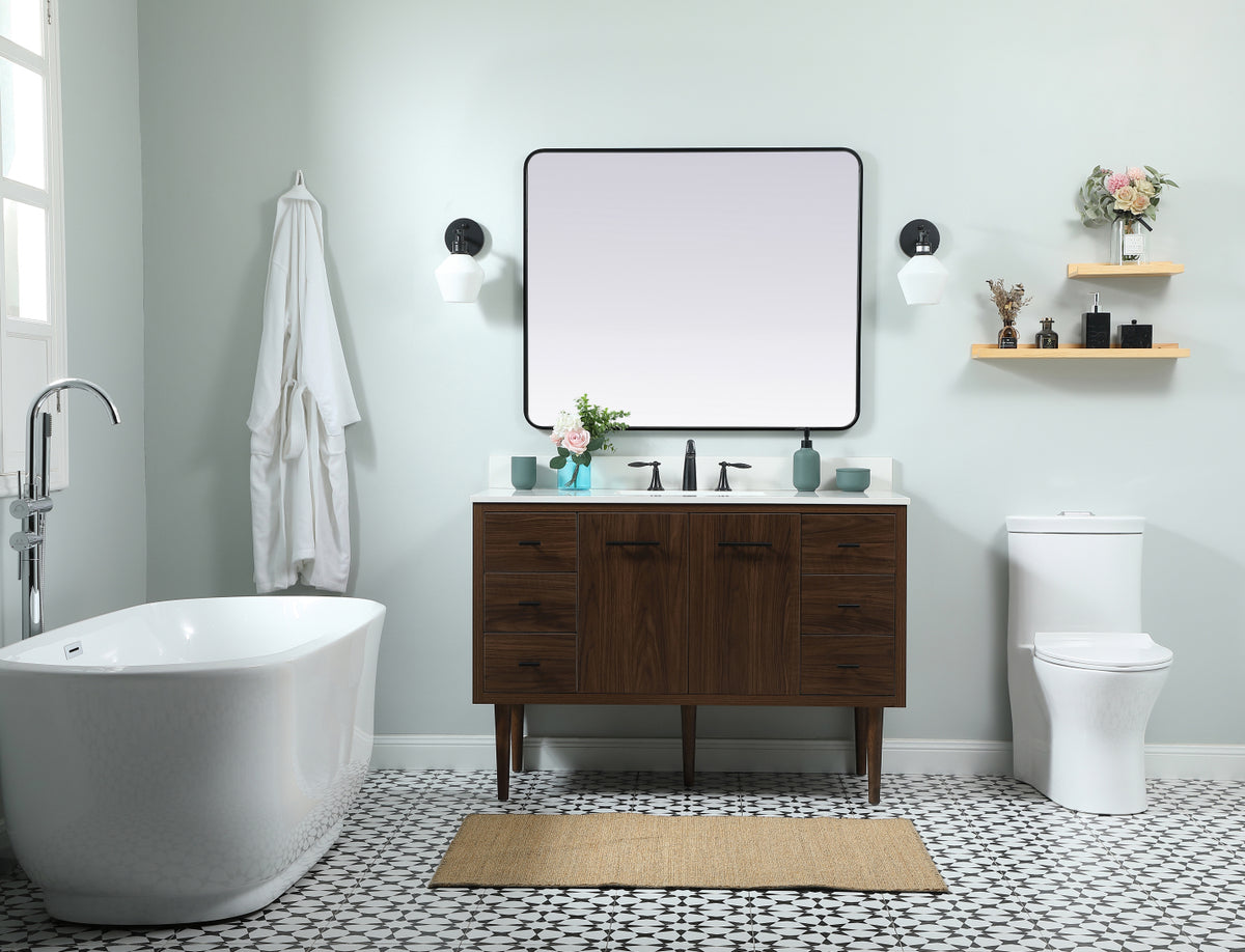 48 inch Single bathroom vanity in walnut with backsplash