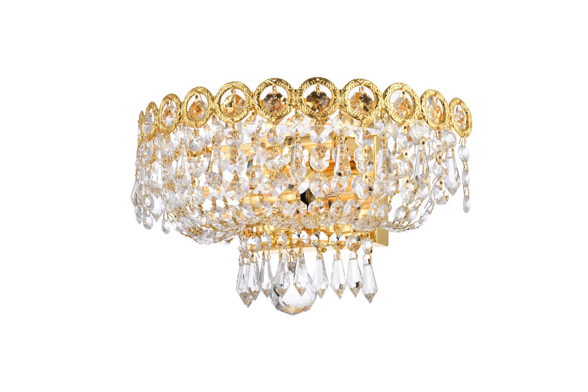 Century 2 light Gold Wall Sconce Clear Royal Cut Crystal