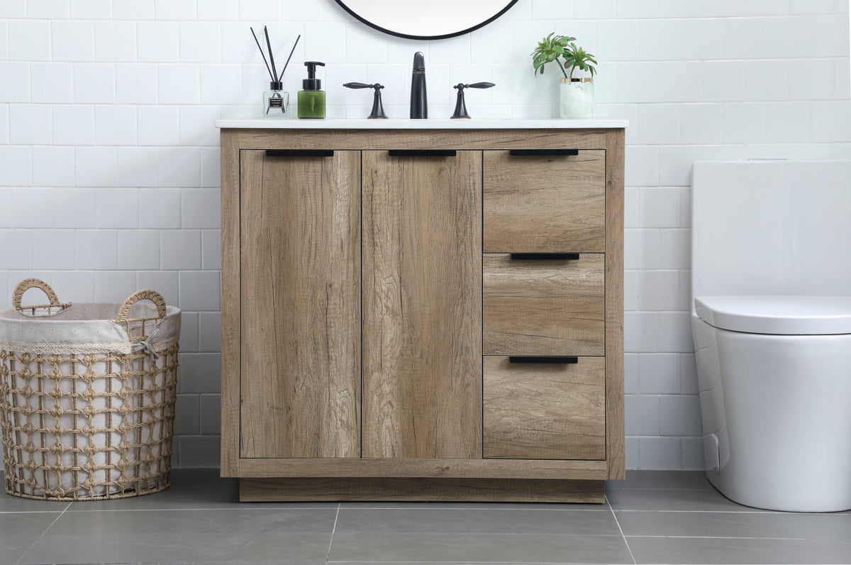 36 Inch SIngle Bathroom Vanity In Natural Oak