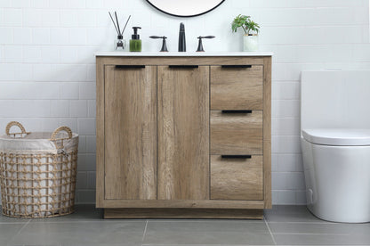 36 Inch SIngle Bathroom Vanity In Natural Oak