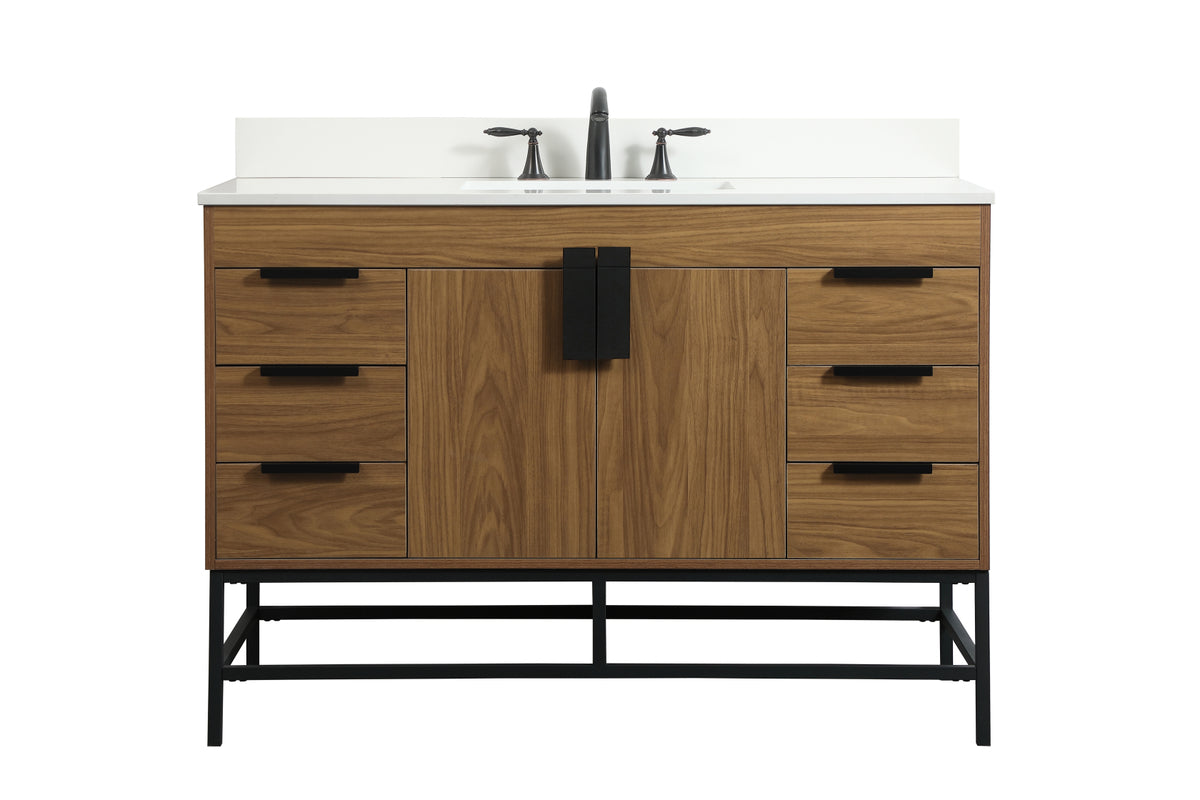 48 inch Single bathroom vanity in walnut brown with backsplash