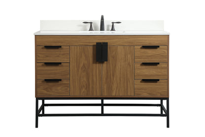 48 inch Single bathroom vanity in walnut brown with backsplash