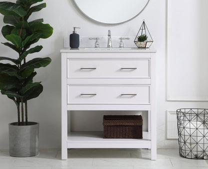30 inch Single Bathroom Vanity in White with Backsplash