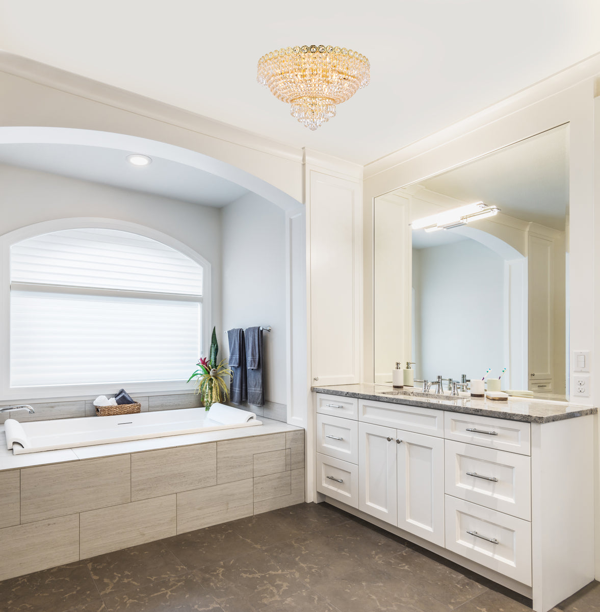 Century 9 light Gold Flush Mount Clear Royal Cut Crystal