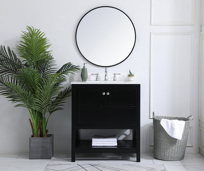 30 inch Single Bathroom Vanity in Black with Backsplash