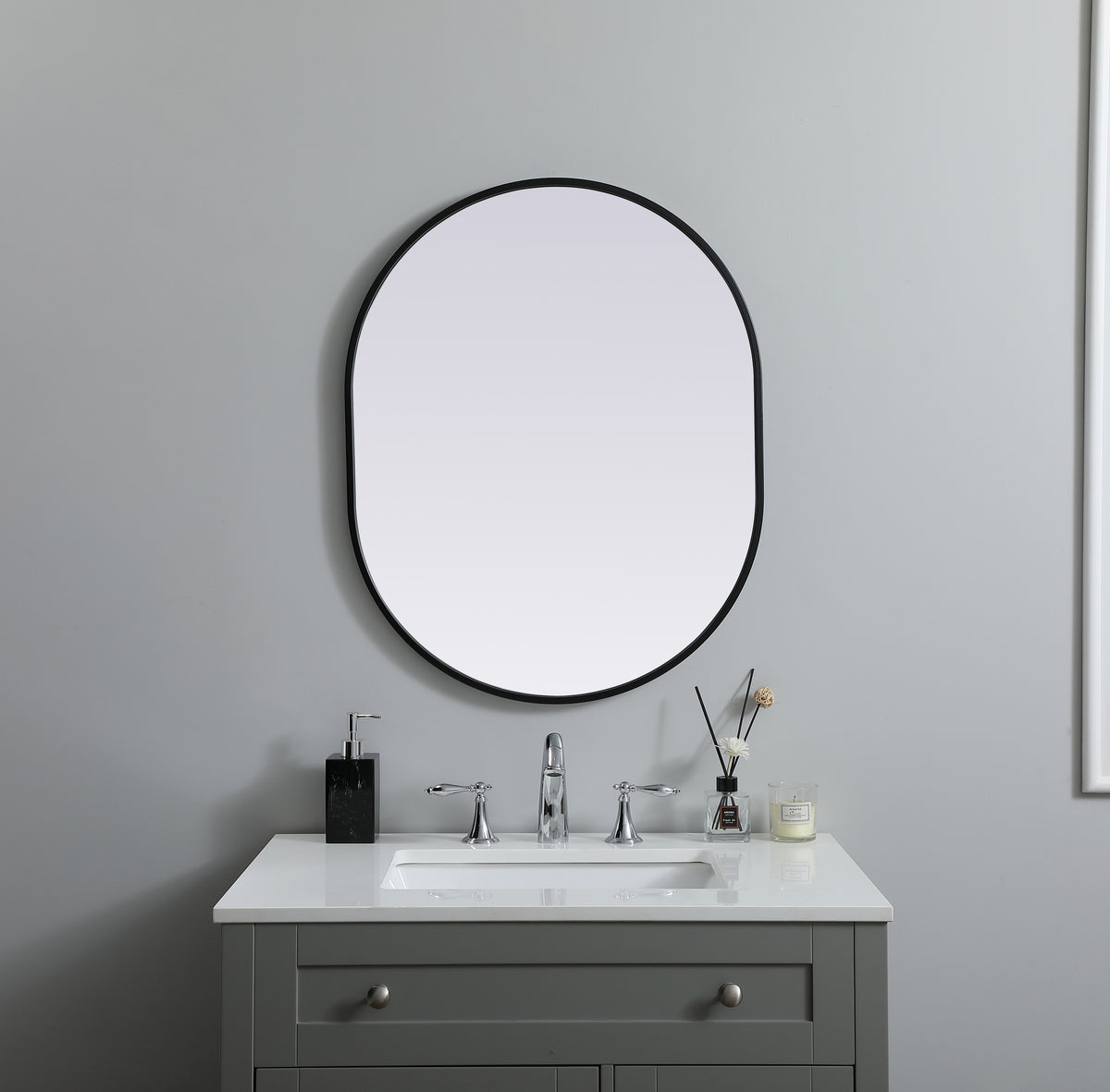 Metal Frame Oval Mirror 24x30 Inch in Black