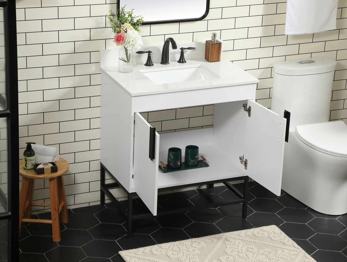 30 inch Single bathroom vanity in white with backsplash