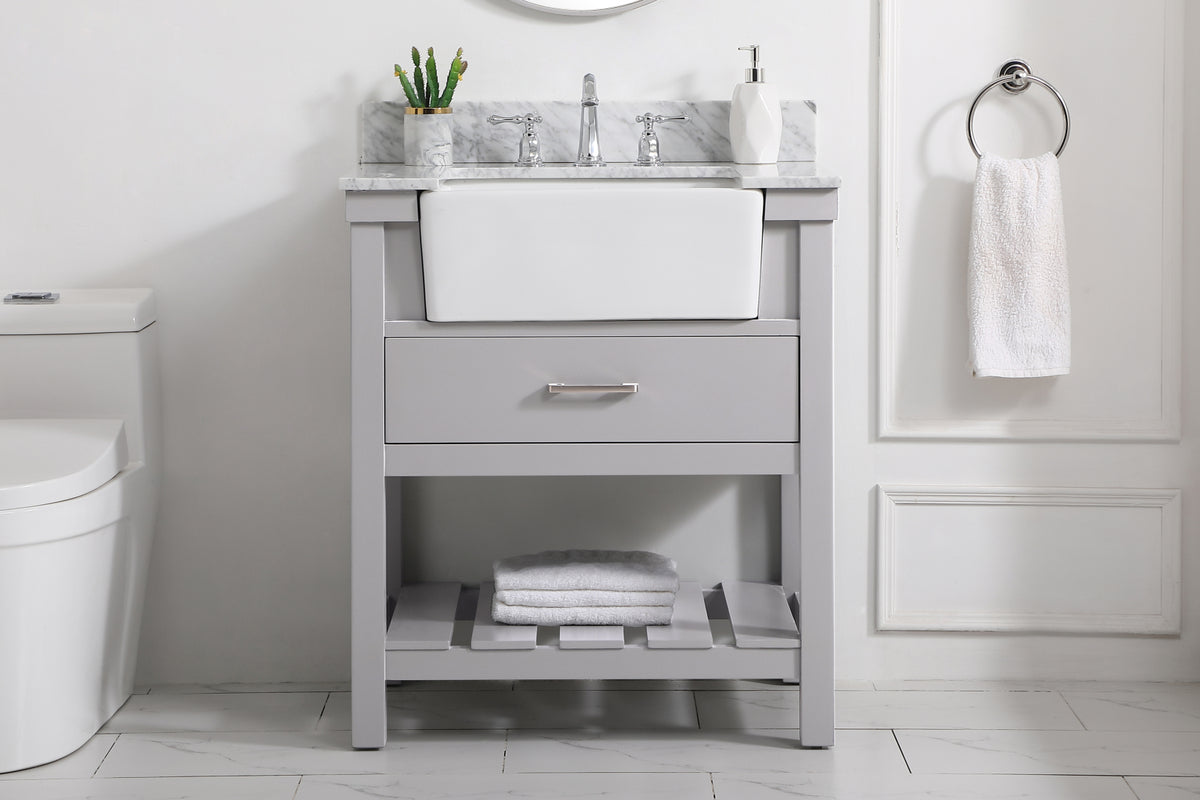 30 inch Single bathroom vanity in grey with backsplash