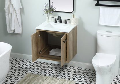 24 inch Single bathroom vanity in natural oak with backsplash