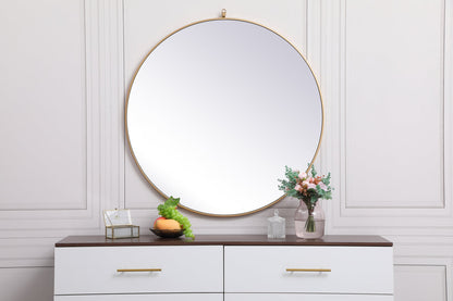 Metal frame round mirror with decorative hook 39 inch in Brass