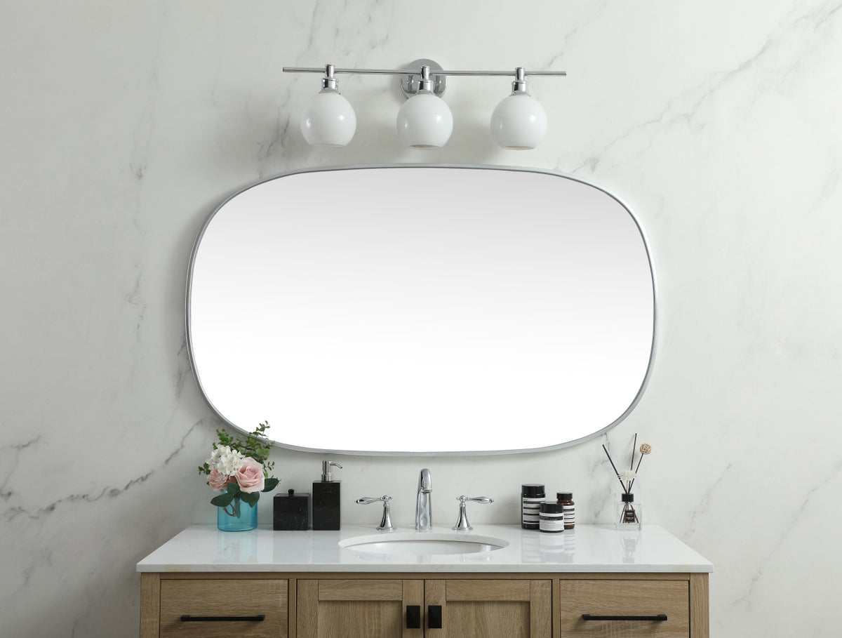 Metal Frame Oval Mirror 30x48 Inch in Silver