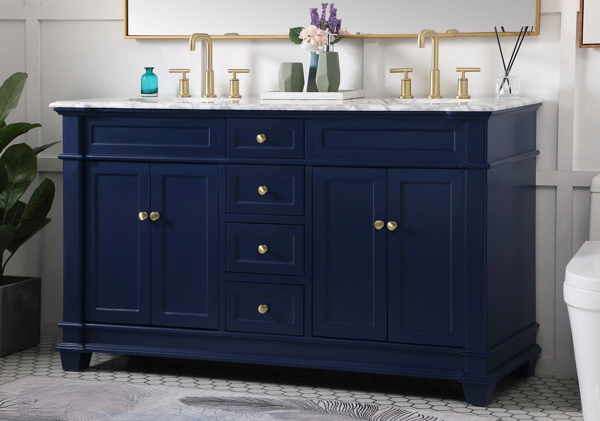 60 inch Double Bathroom Vanity set in Blue