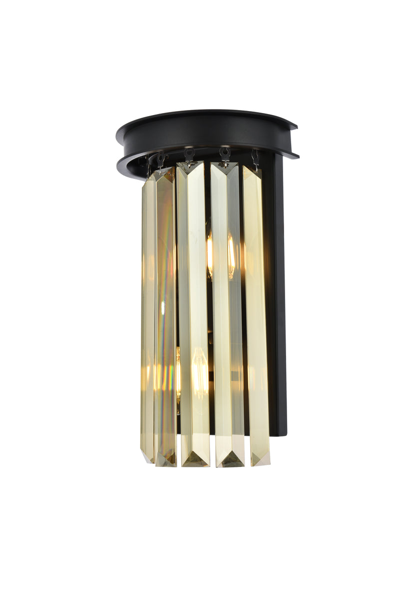 Sydney 2 light Matte Black Wall Sconce Golden Teak (Smoky) Royal Cut Crystal