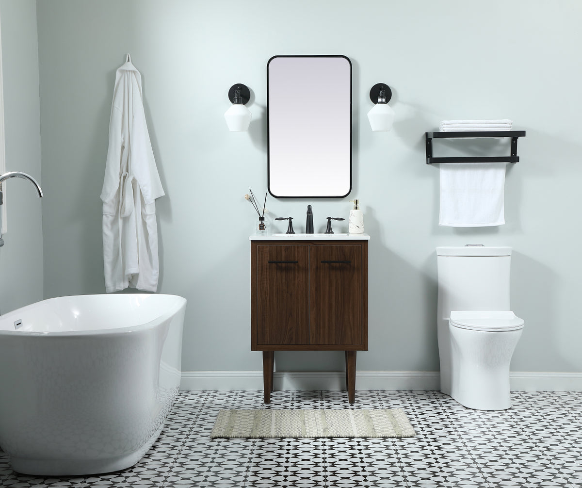 24 inch Single bathroom vanity in walnut