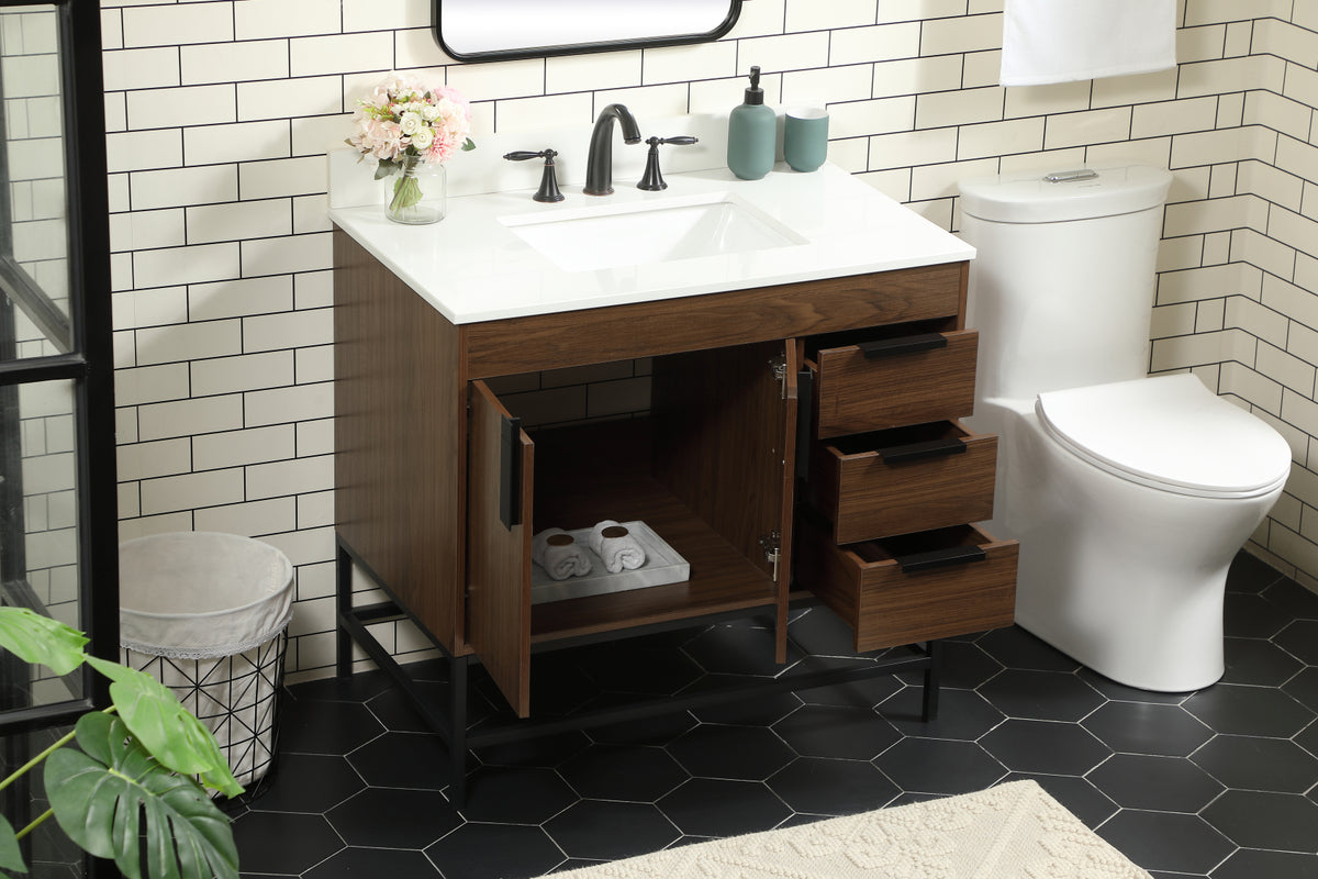 36 inch Single bathroom vanity in walnut with backsplash
