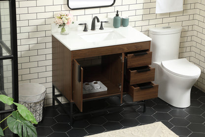 36 inch Single bathroom vanity in walnut with backsplash