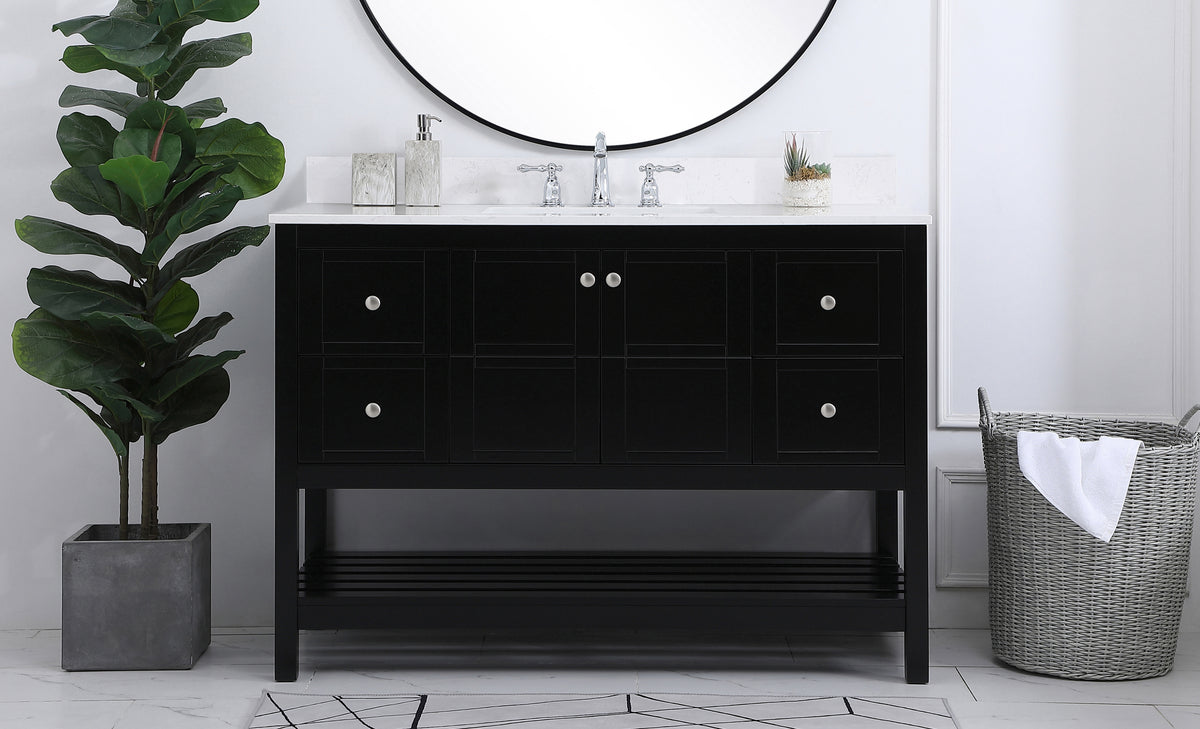 48 inch Single Bathroom Vanity in Black with Backsplash