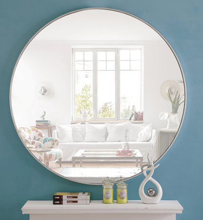 Metal frame Round Mirror 48 inch Silver finish