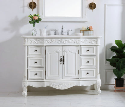 48 inch Single Bathroom vanity in antique white with ivory white engineered marble