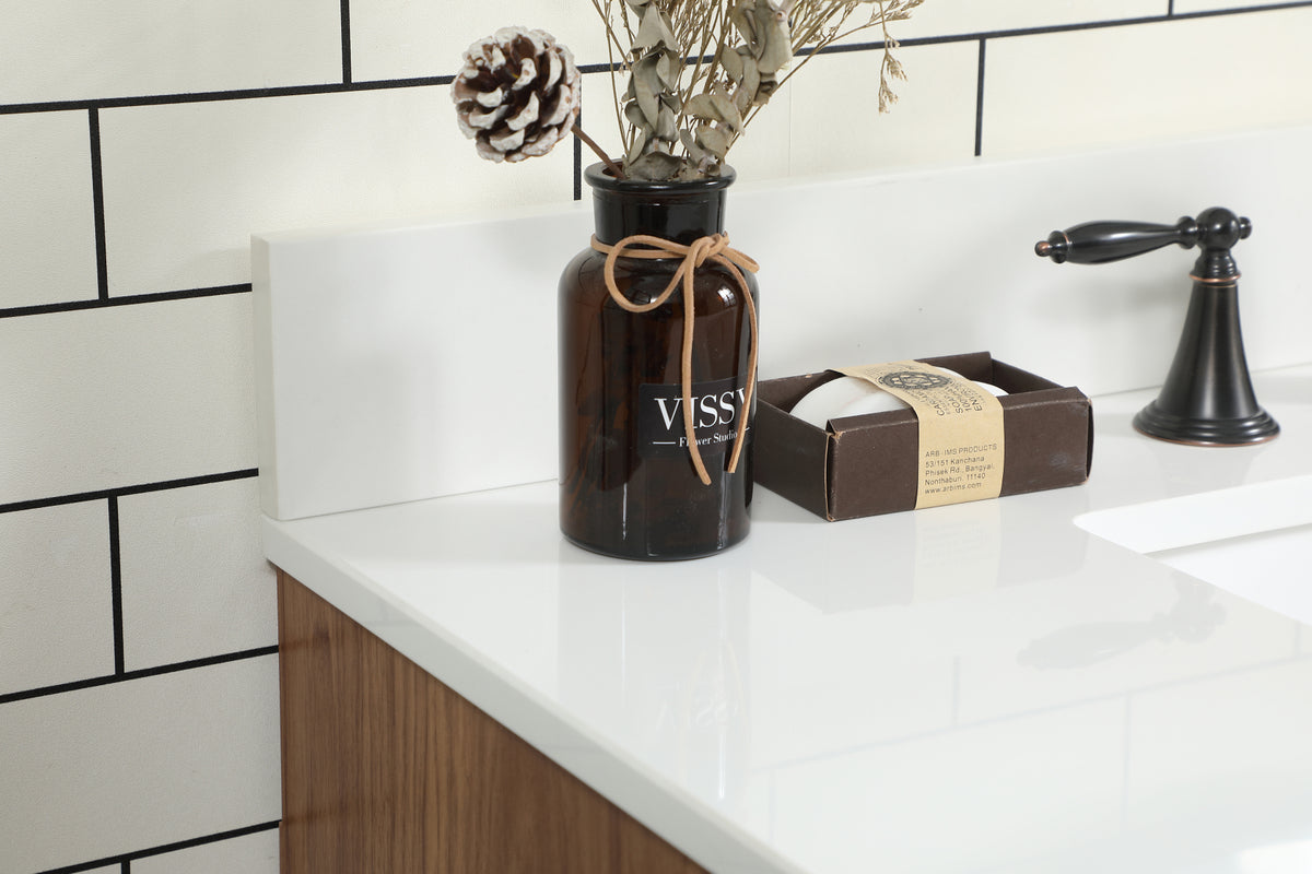 36 inch Single bathroom vanity in walnut brown with backsplash