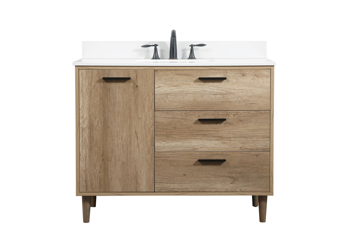 42 inch Single bathroom vanity in natural oak with backsplash