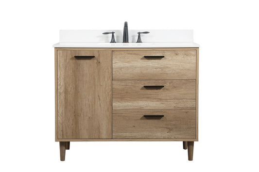 42 inch Single bathroom vanity in natural oak with backsplash