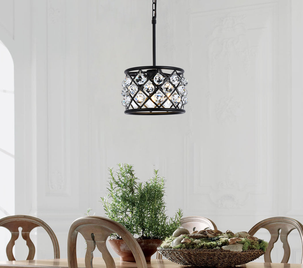 Madison 3 light Matte Black Pendant Clear Royal Cut Crystal