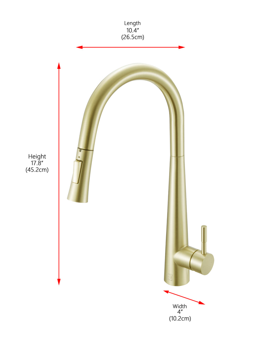 Lucas Single Handle Pull Down Sprayer Kitchen Faucet in Brushed Gold