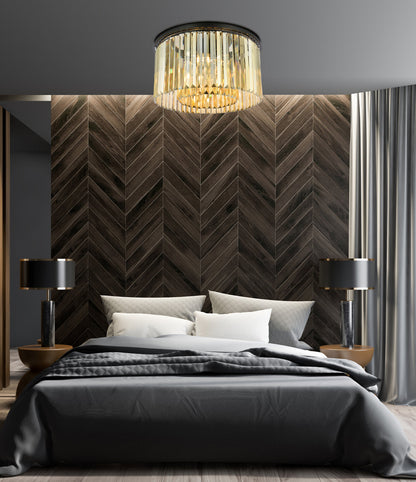 Sydney 8 light Matte Black Flush Mount Golden Teak (Smoky) Royal Cut Crystal