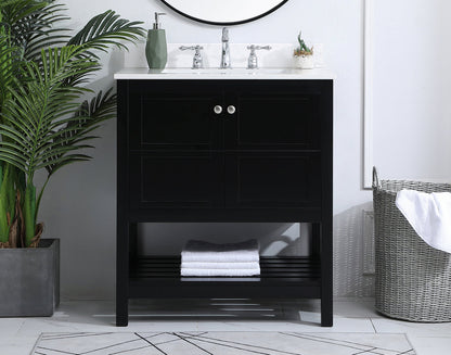 30 inch Single Bathroom Vanity in Black with Backsplash