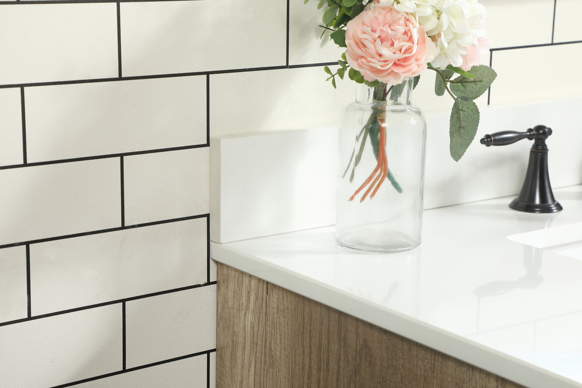36 inch Single bathroom vanity in natural oak with backsplash