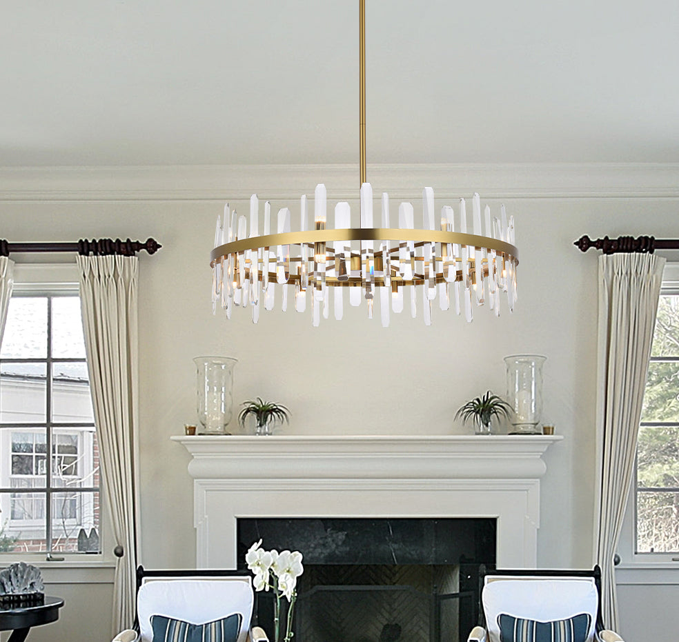 Serena 36 inch crystal round chandelier in satin gold