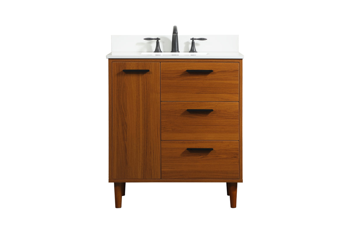 30 inch bathroom vanity in Teak with backsplash