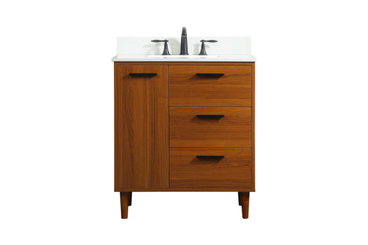 30 inch bathroom vanity in Teak with backsplash