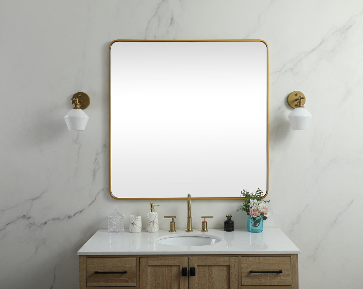 Soft corner metal square mirror 48x48 inch in Brass