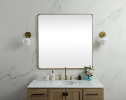 Soft corner metal square mirror 48x48 inch in Brass