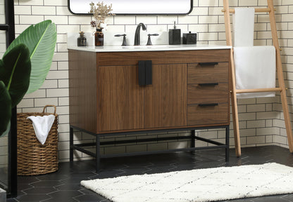 42 inch Single bathroom vanity in walnut with backsplash