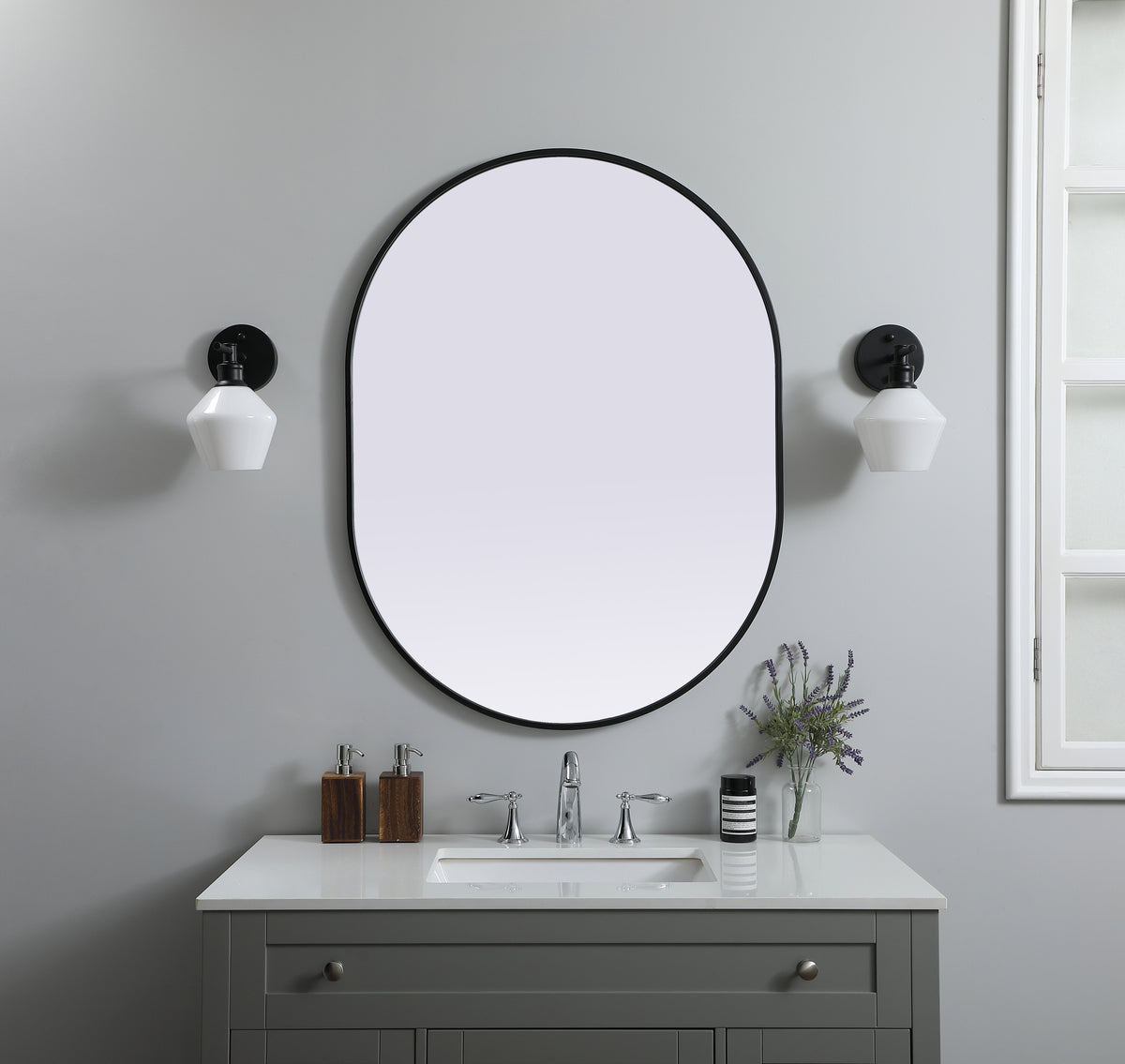 Metal Frame Oval Mirror 30x40 Inch in Black