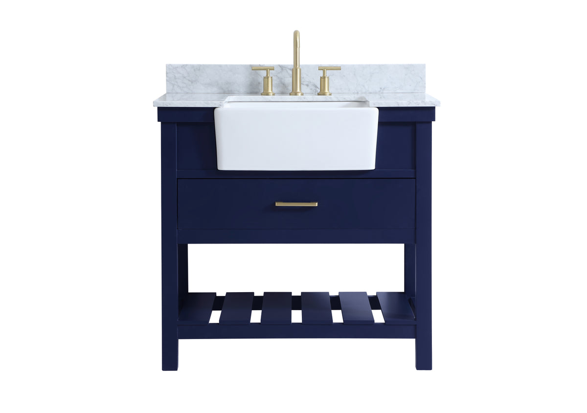 36 inch Single bathroom vanity in blue with backsplash