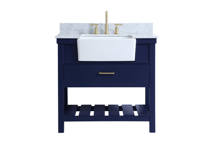 36 inch Single bathroom vanity in blue with backsplash