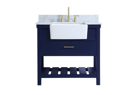 36 inch Single bathroom vanity in blue with backsplash