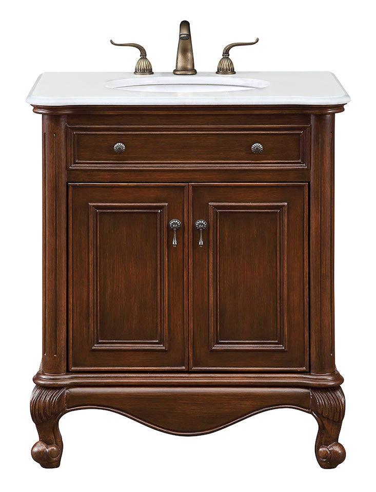 30 inch Single Bathroom vanity in Teak Color with ivory white engineered marble