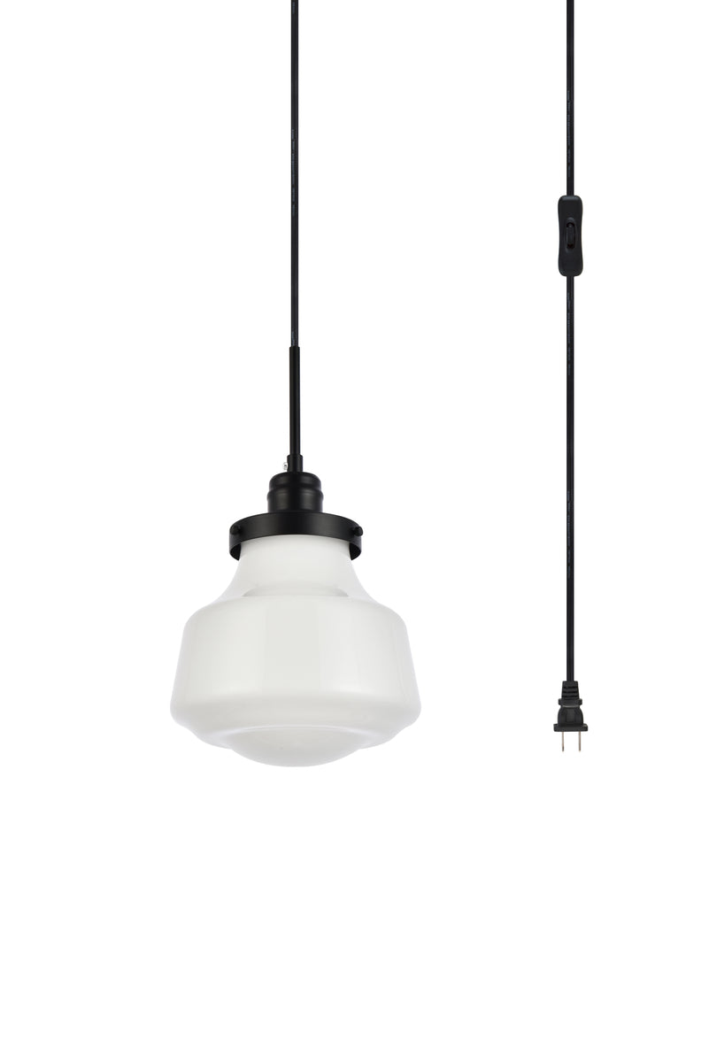 Lyle 1 light Black and frosted white glass plug in pendant