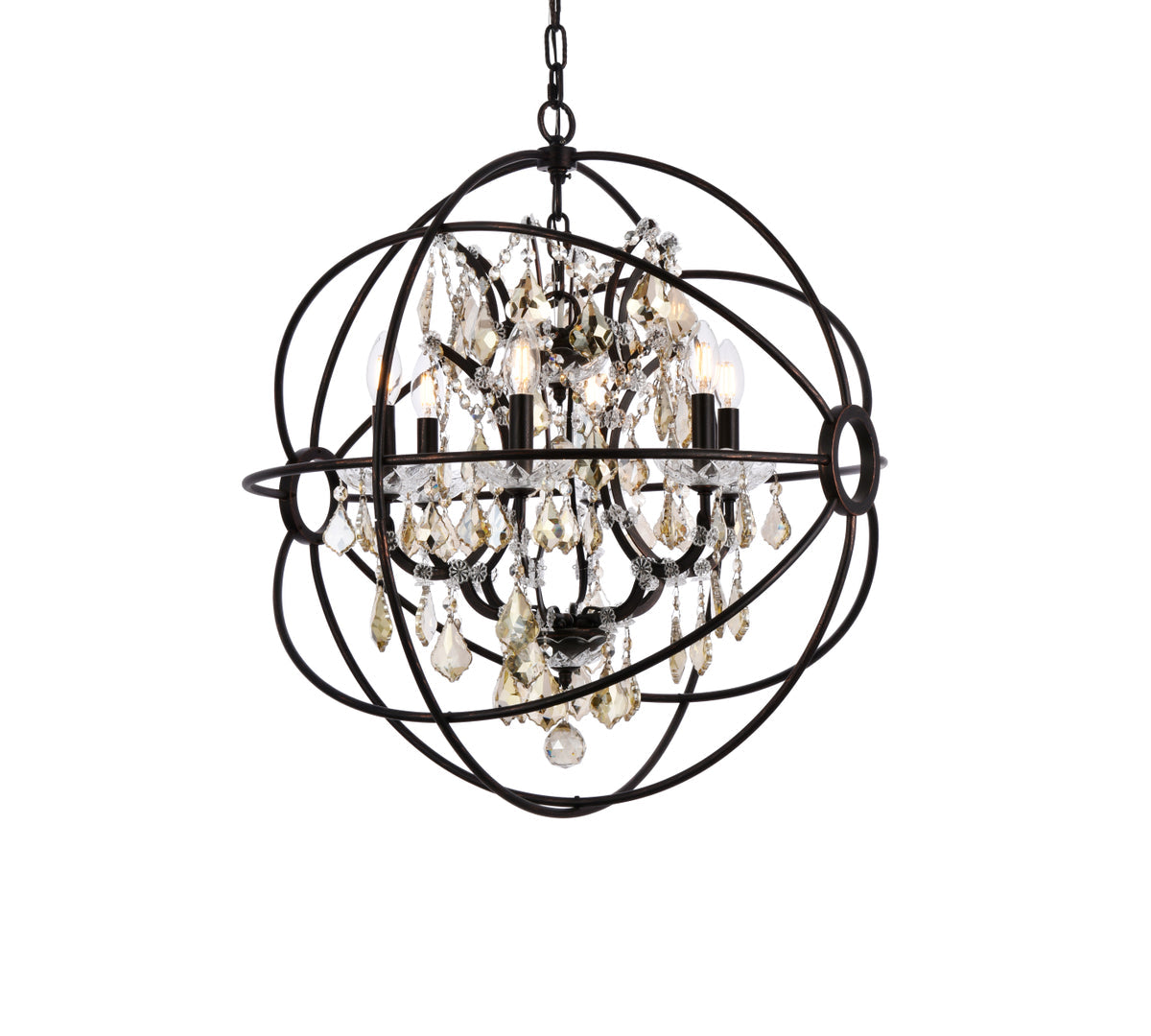 Geneva 6 light Dark Bronze Chandelier Golden Teak (Smoky) Royal Cut crystal