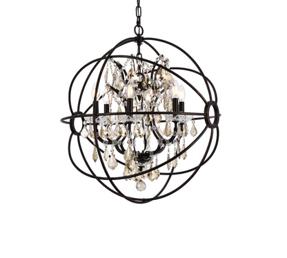 Geneva 6 light Dark Bronze Chandelier Golden Teak (Smoky) Royal Cut crystal