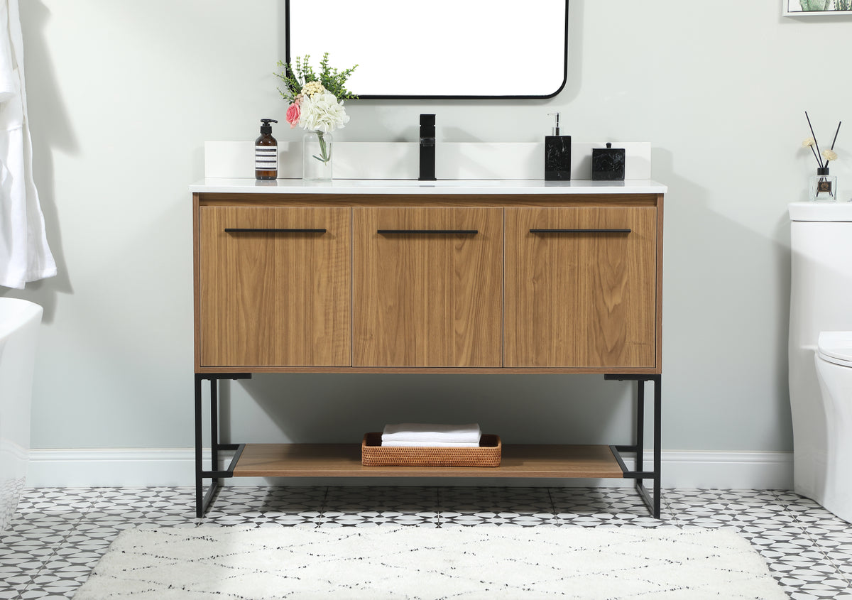 48 inch Single bathroom vanity in walnut brown with backsplash