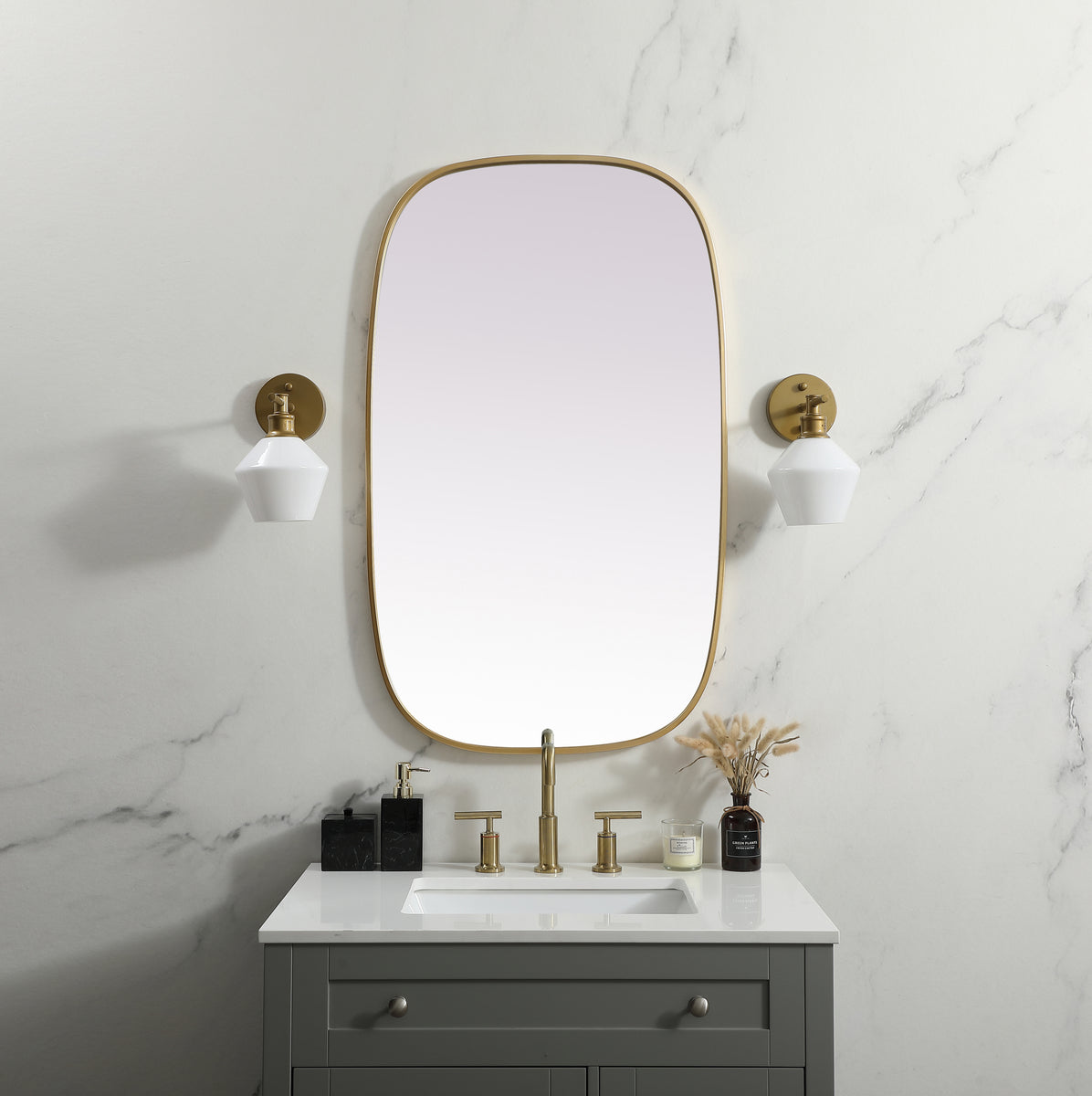 Metal Frame Oval Mirror 24x40 Inch in Brass